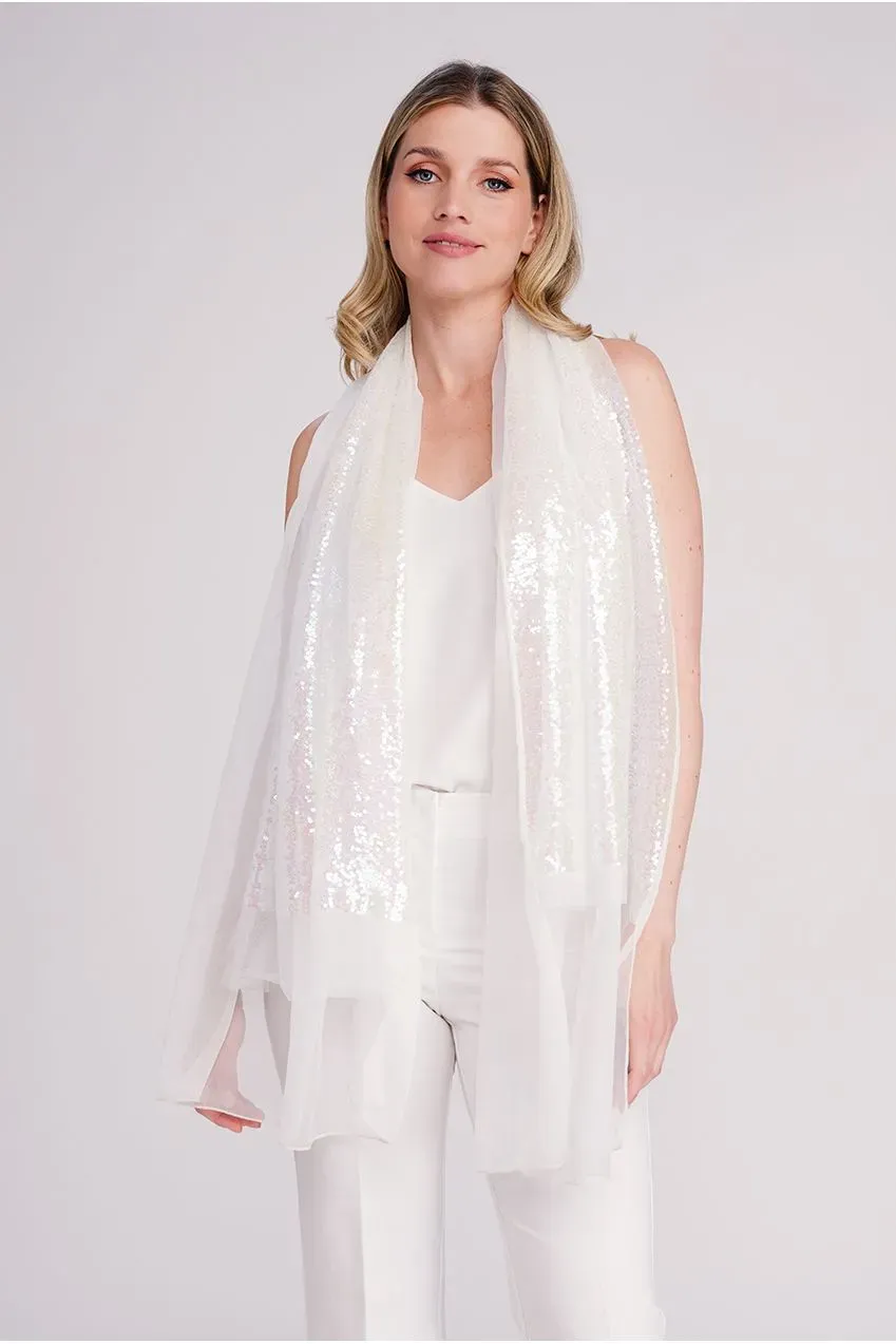 Pia Rossini Chrystal stola bianca iridescente con paillettes