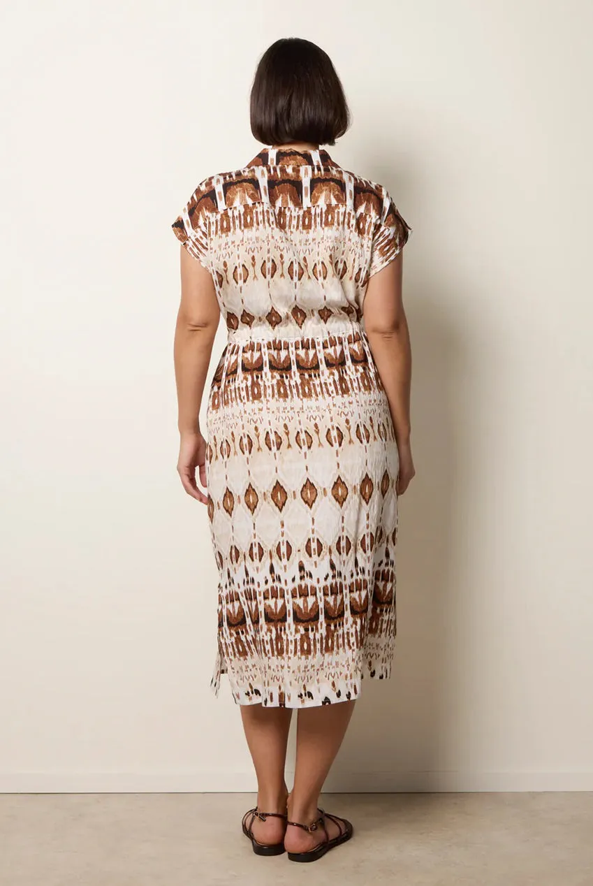 Blue Vanilla Drawstring abito camicia midi mocha manica corta