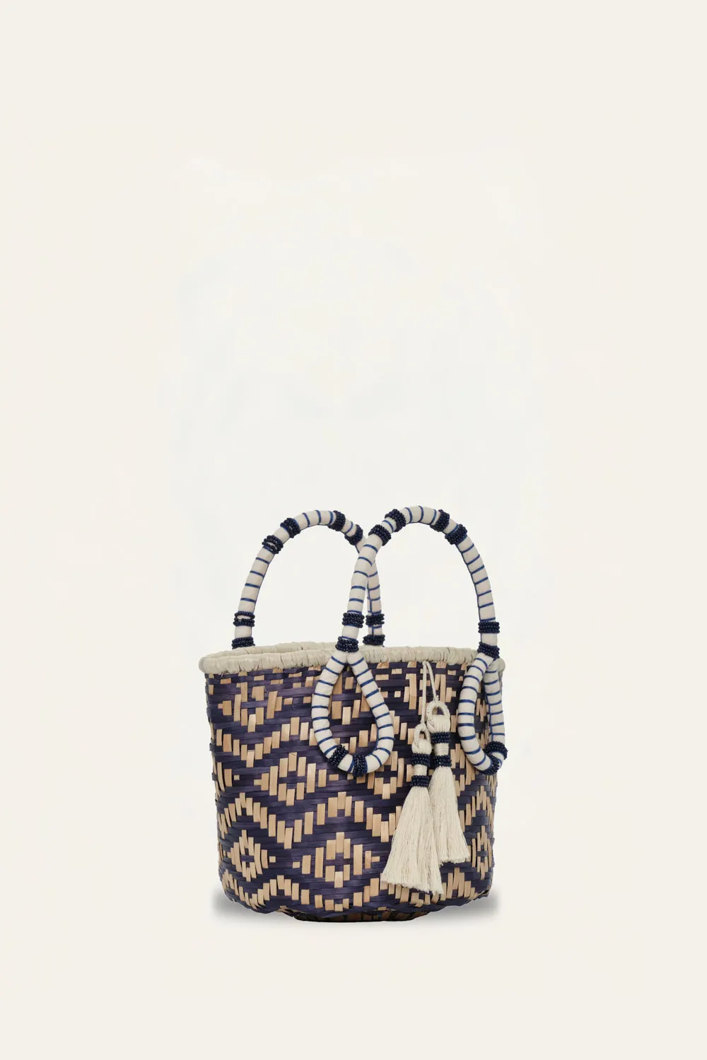 Johanna Ortiz Heritage borsa secchiello mini ecru blu