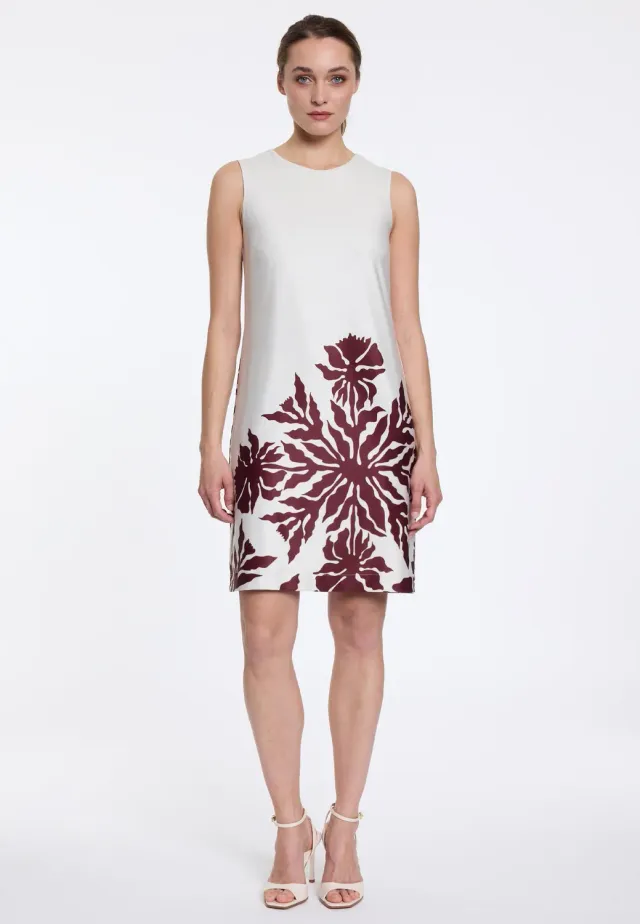 Ana Alcazar Doryma abito beige fiori linea A smanicato
