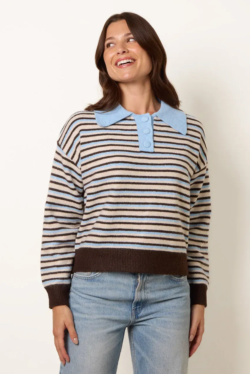 Blue Vanilla maglione polo righe cioccolato bottoni