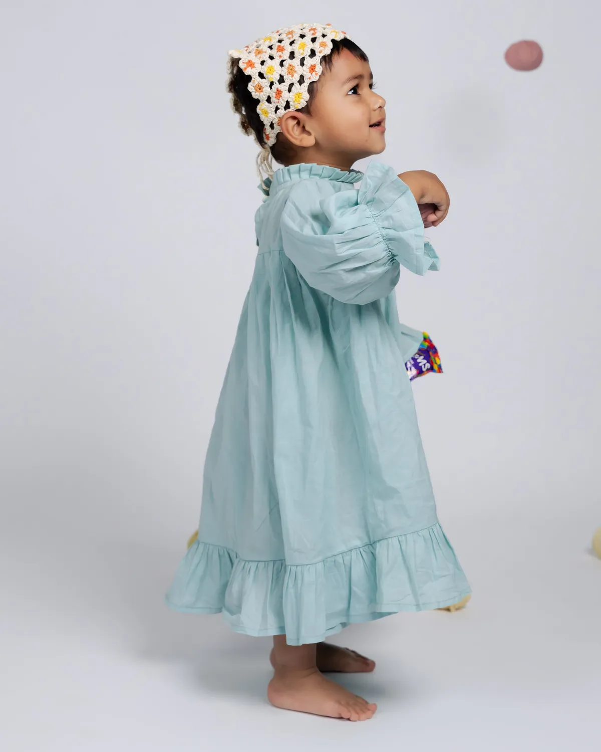 Our Dve Tilly abito bambina blu cotone collo alto