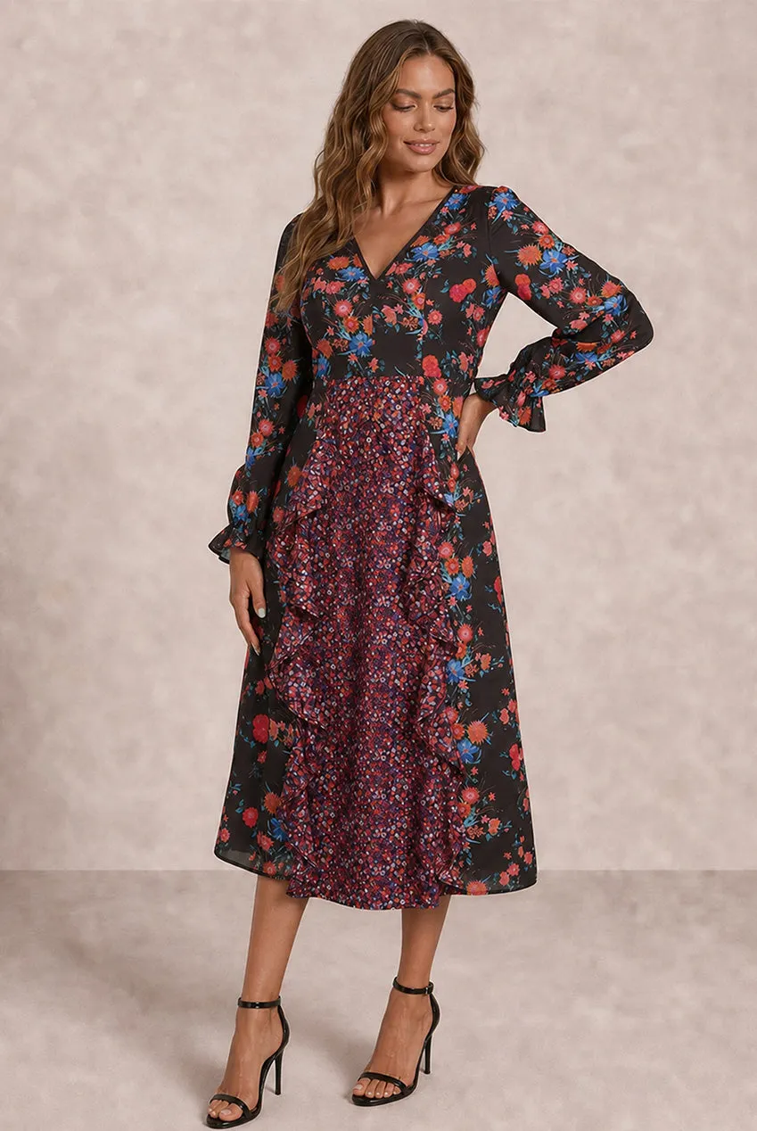 Chi Chi London Plunge Floral abito midi nero floreale