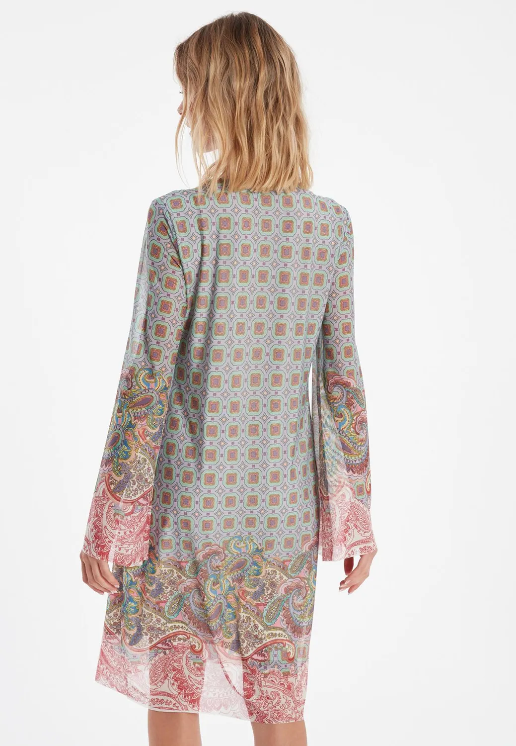 Ana Alcazar Zikala abito tunica grigio rosa paisley
