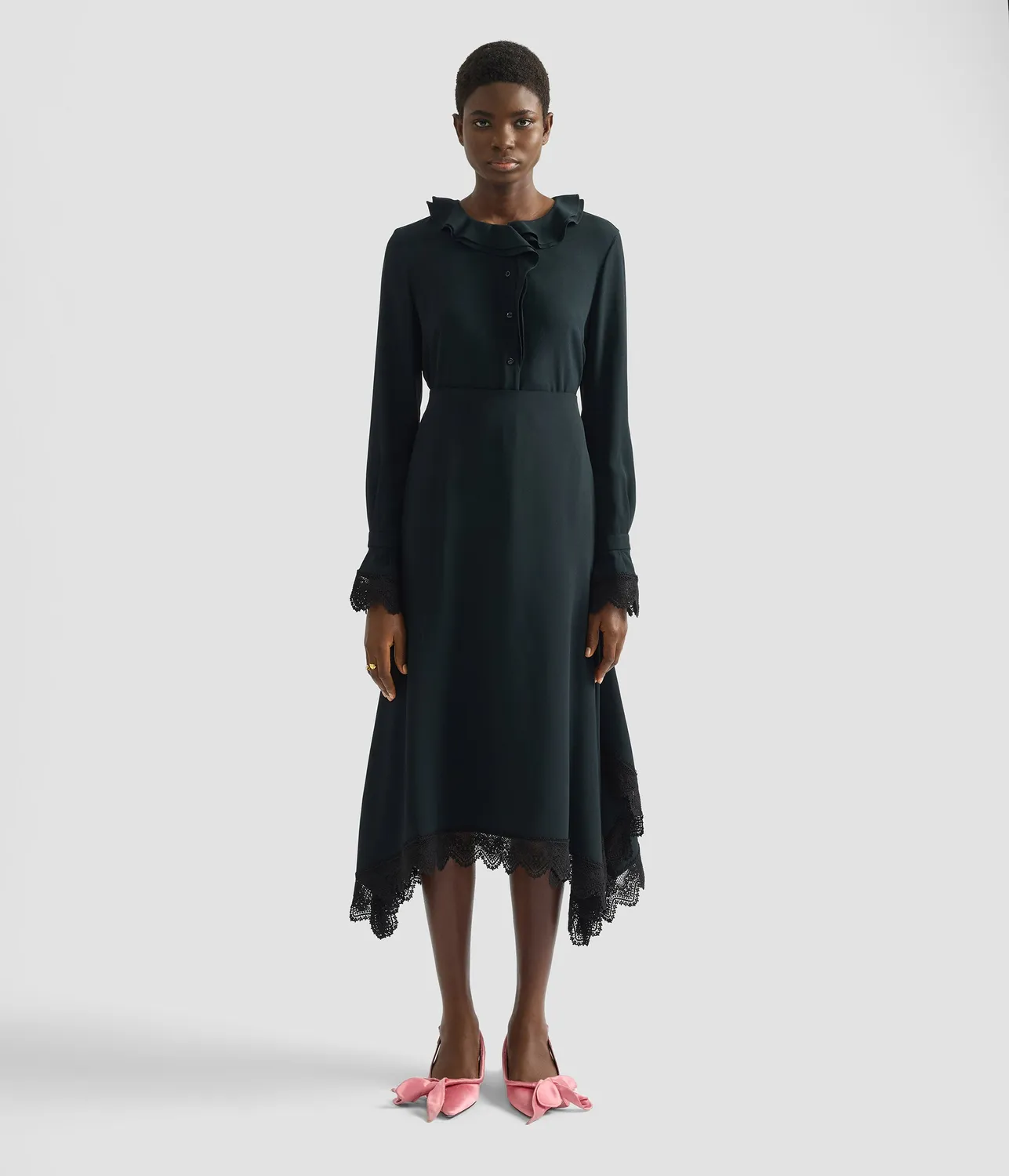Erdem Satin Cady Long Sleeve Shirt camicia nera pizzo