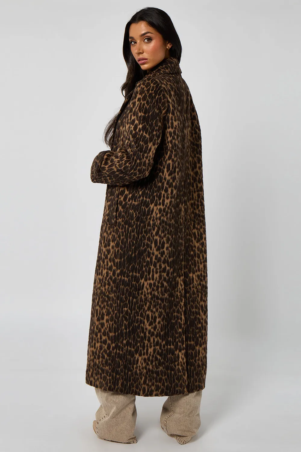 Urban Bliss Leopard Faux Wool cappotto leopardato lungo