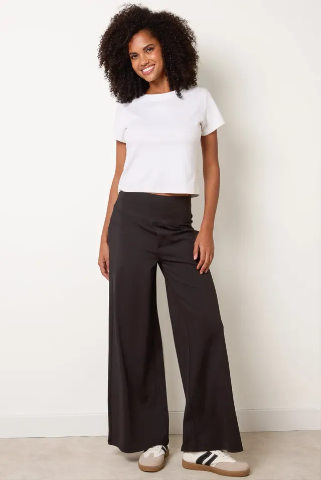 Blue Vanilla pantaloni neri wide leg stretch tessuto soft