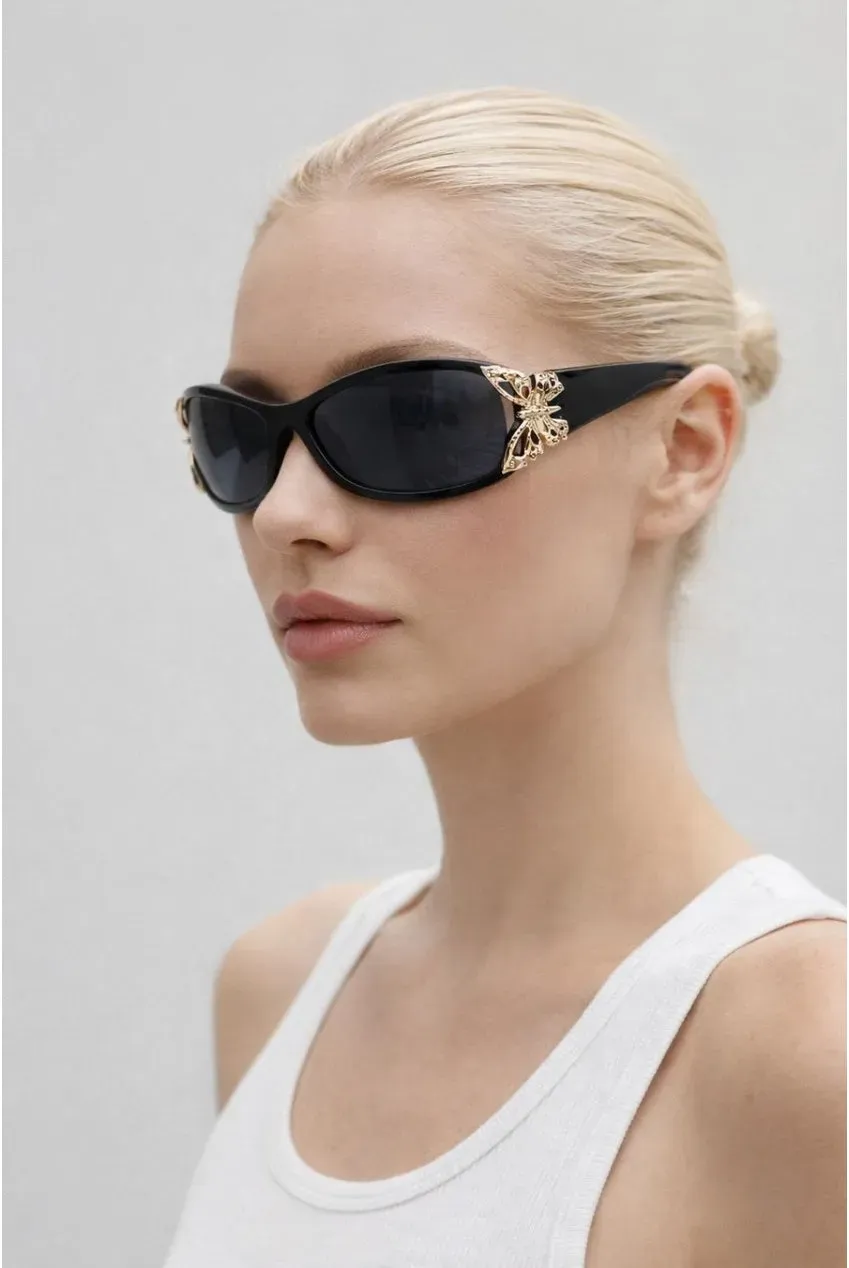 SVNX Vintage Wrap Around occhiali da sole neri farfalla