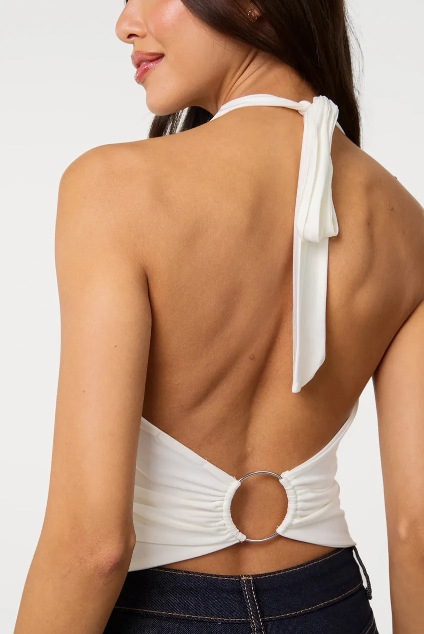 Goddiva Pink Vanilla Ring Back Slinky Top avorio S/M halter
