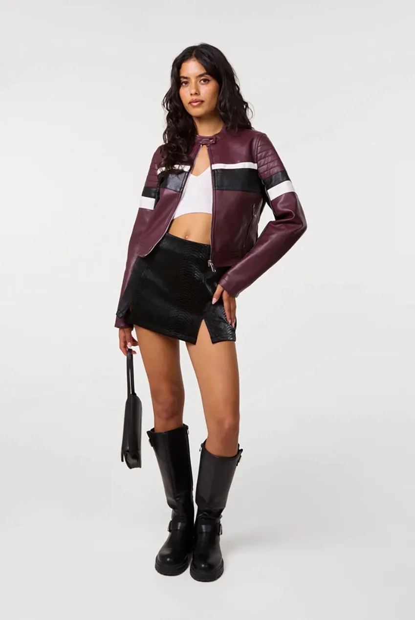 Pink Vanilla Motocross giacca biker cropped bordeaux ecopelle