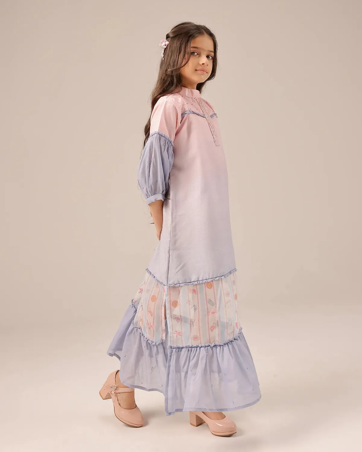 Our Dve Palm Whisper Dress vestito rosa-blu bambina