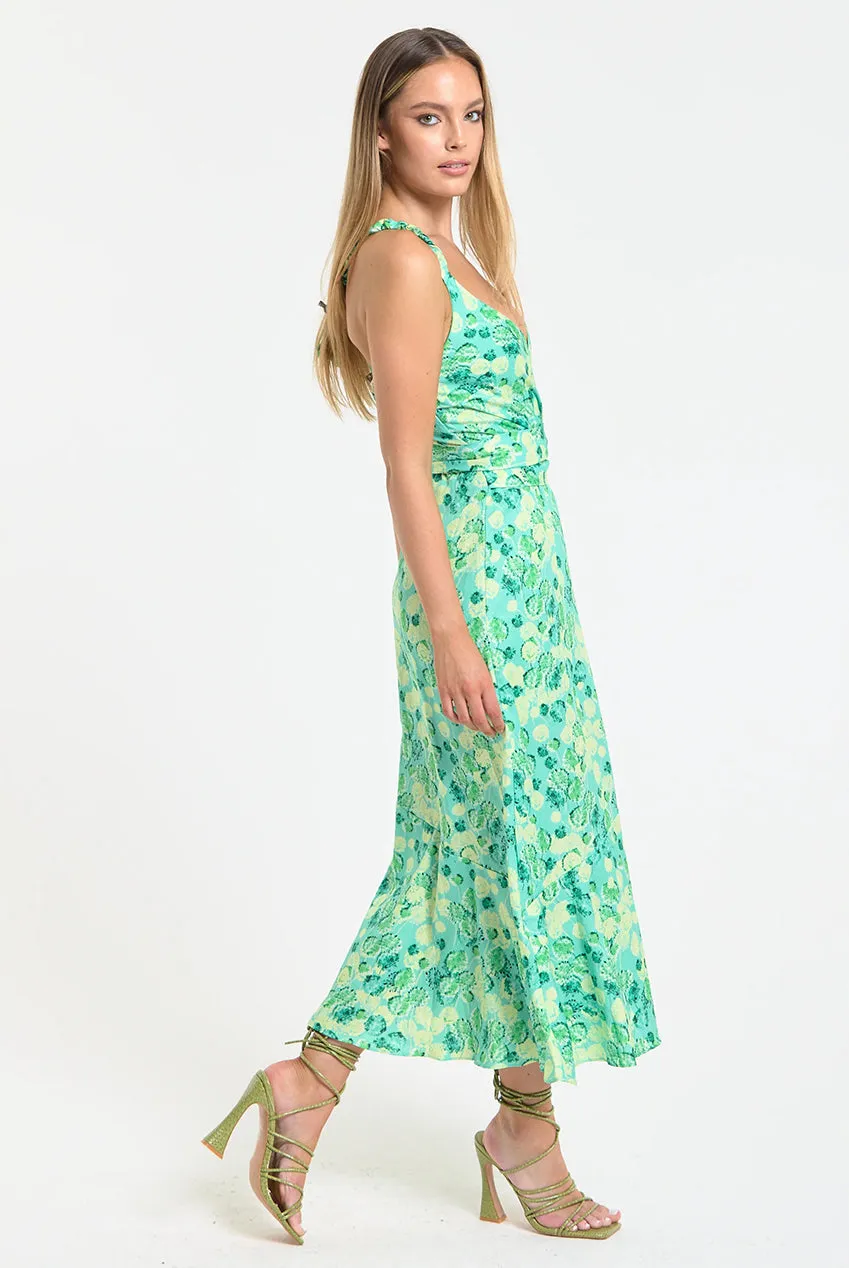 Liquorish Green Floral Wrap abito midi verde floreale scollo a V