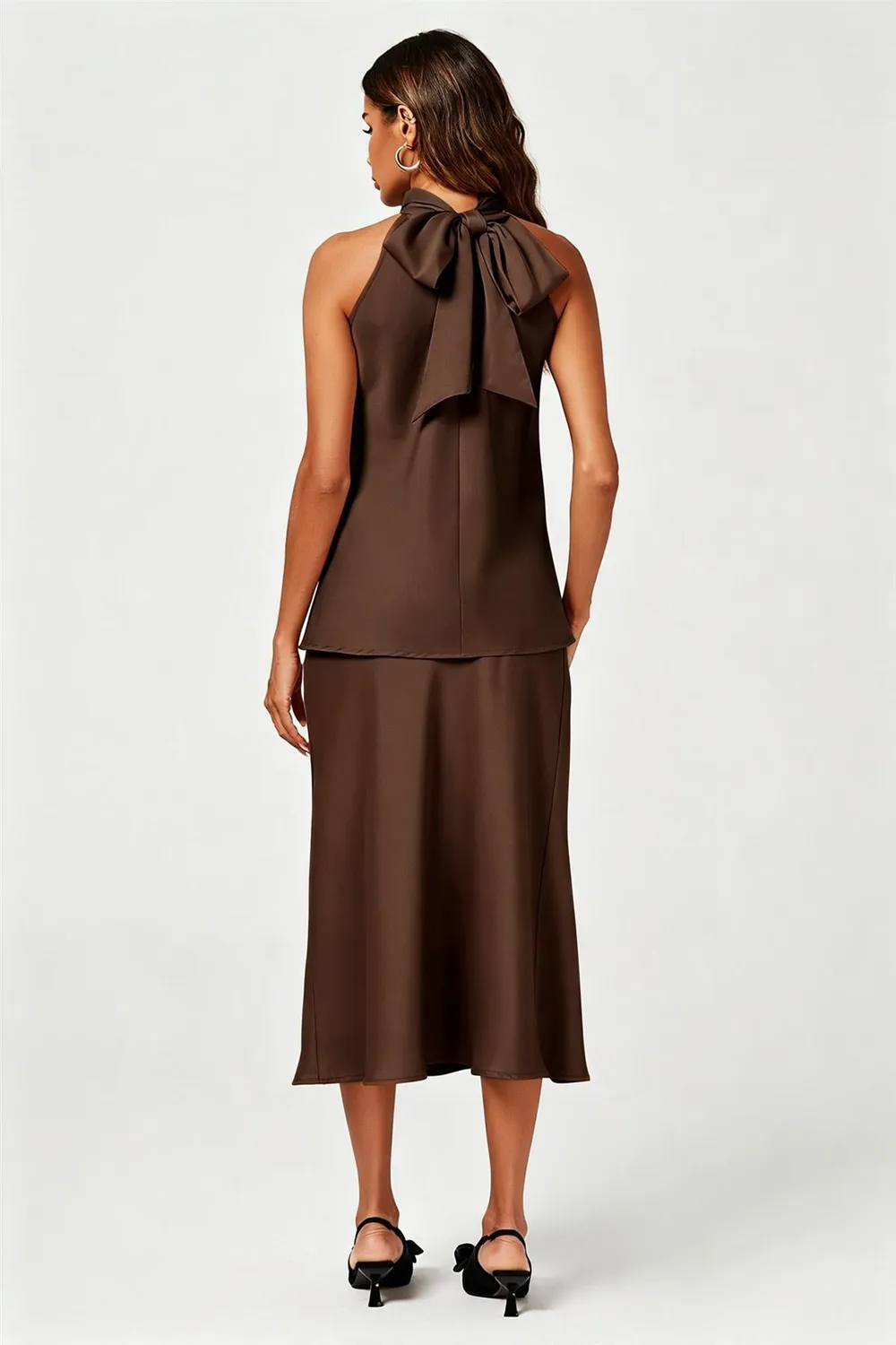 FS Collection FS613 top satinato marrone scollo halter