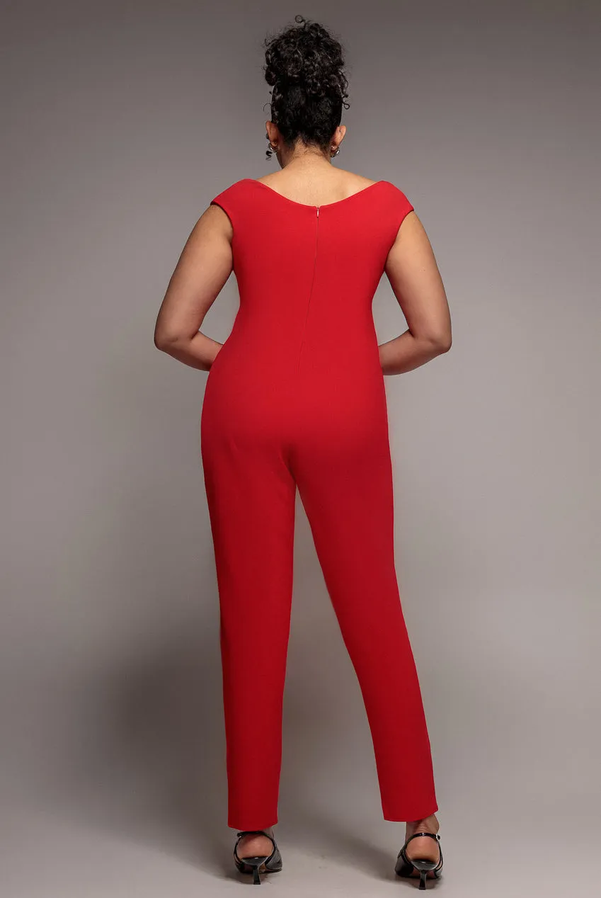 Goddiva Plus Bardot Scuba tuta rossa taglie forti