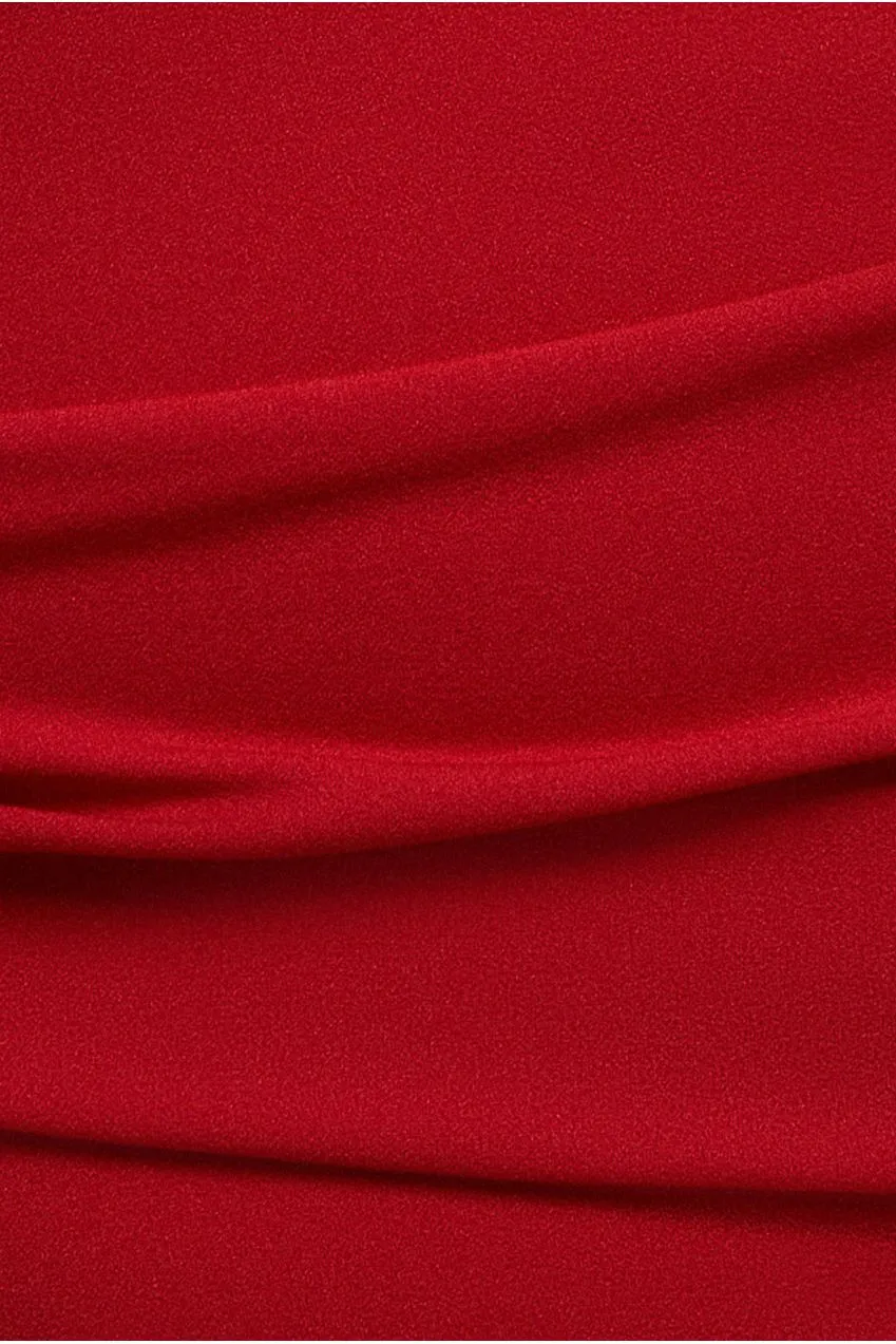 Goddiva Plus Bardot Abito Rosso 20 midi plissettato scuba