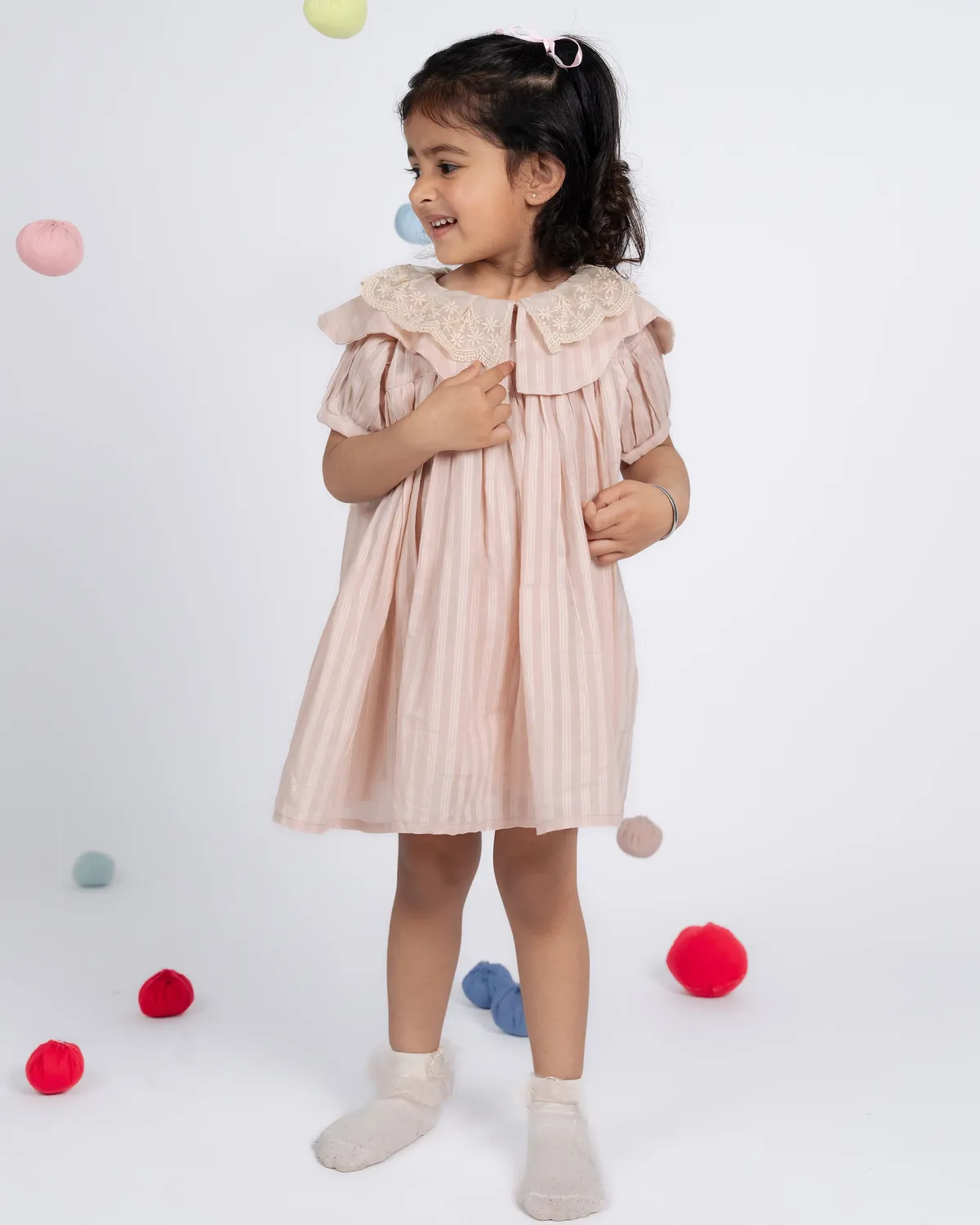 Our Dve Mini Dress bambina rosa cotone righe