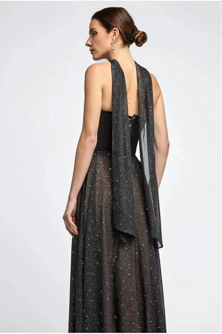 Goddiva Glitter Chiffon sciarpa nero glitter leggera