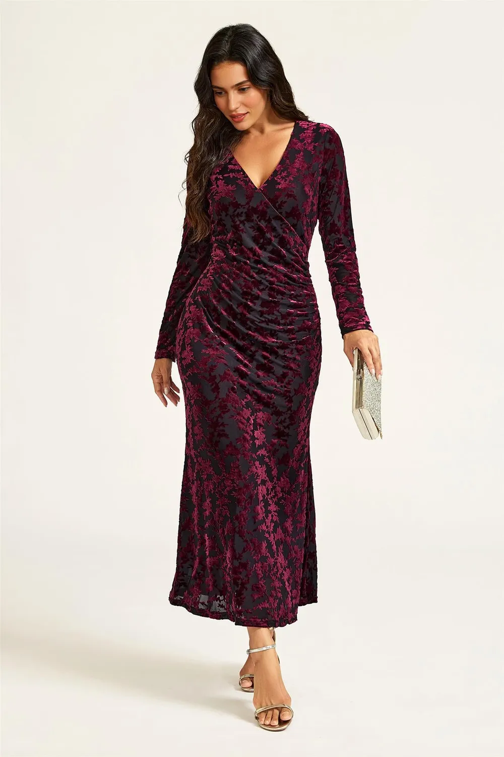 FS Collection Velvet Devore abito midi nero XS velluto fiori