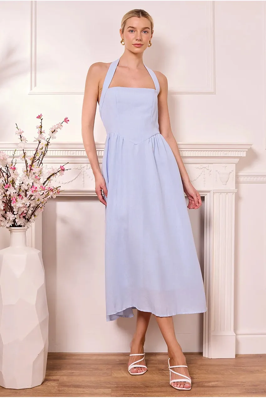 Angeleye Abito Midi Halter Azzurro Vita Bassa