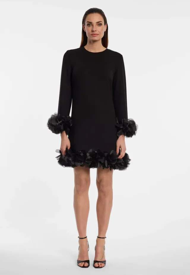 Ana Alcazar Engy abito nero fiori organza