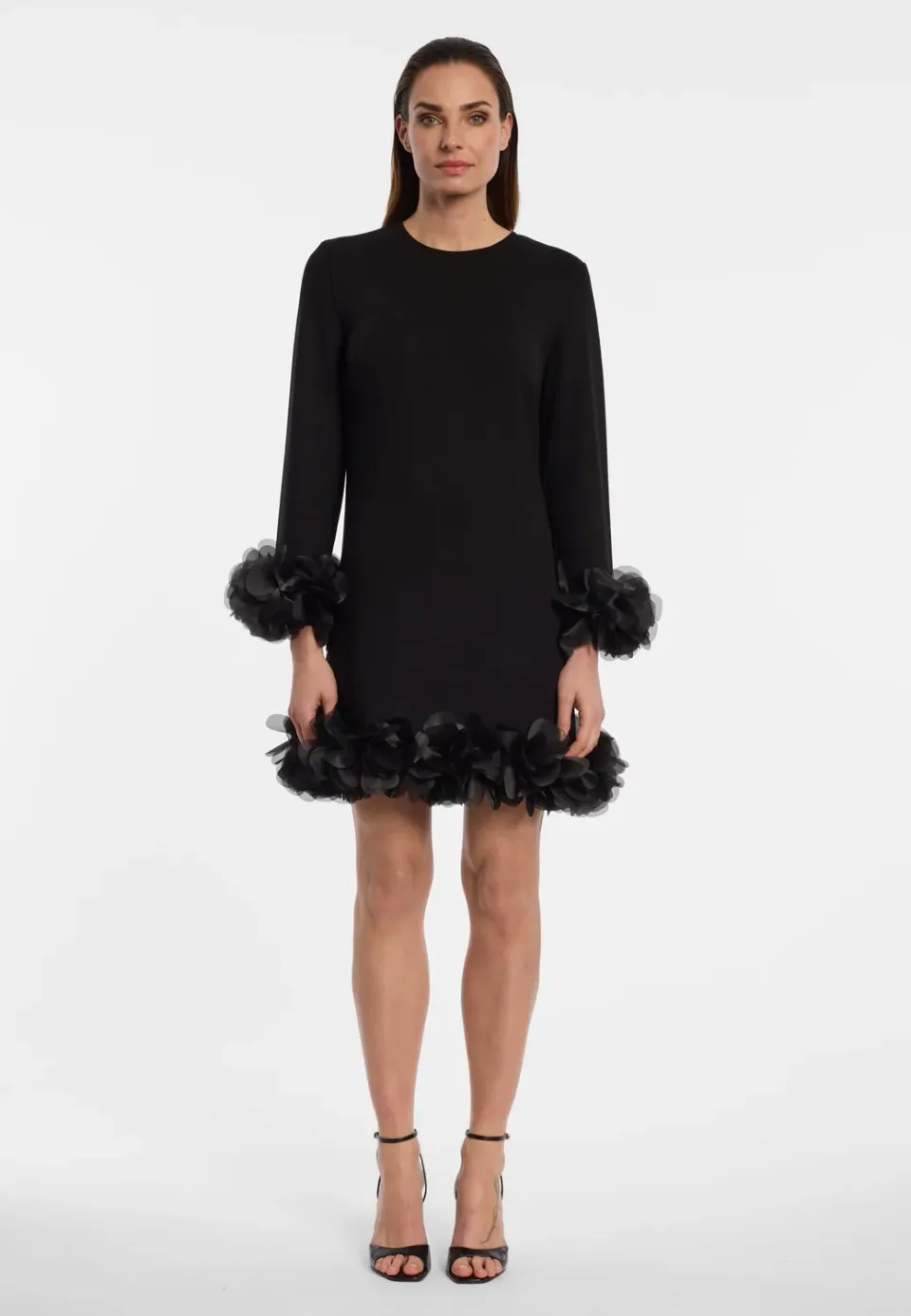 Ana Alcazar Engy abito nero fiori organza