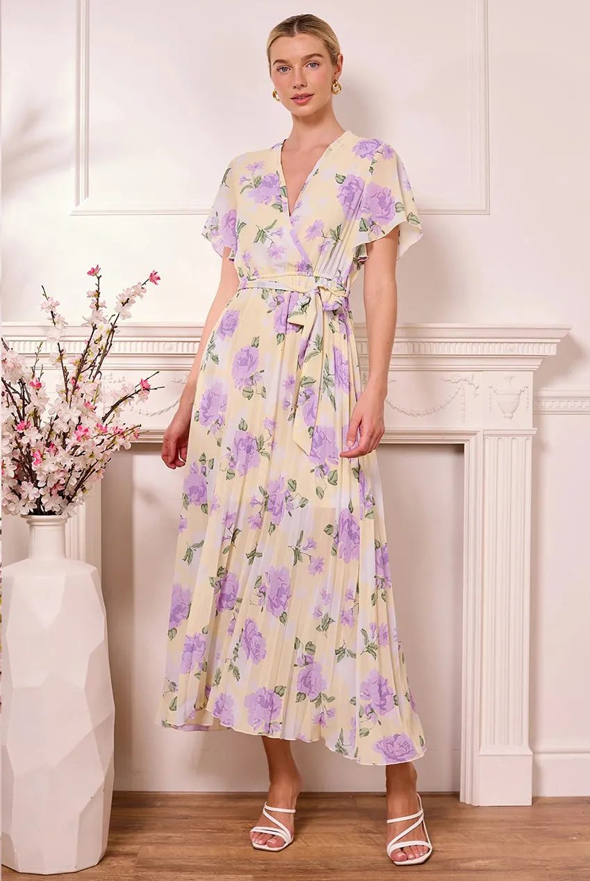 Angeleye Butter Yellow abito lungo giallo fiori viola