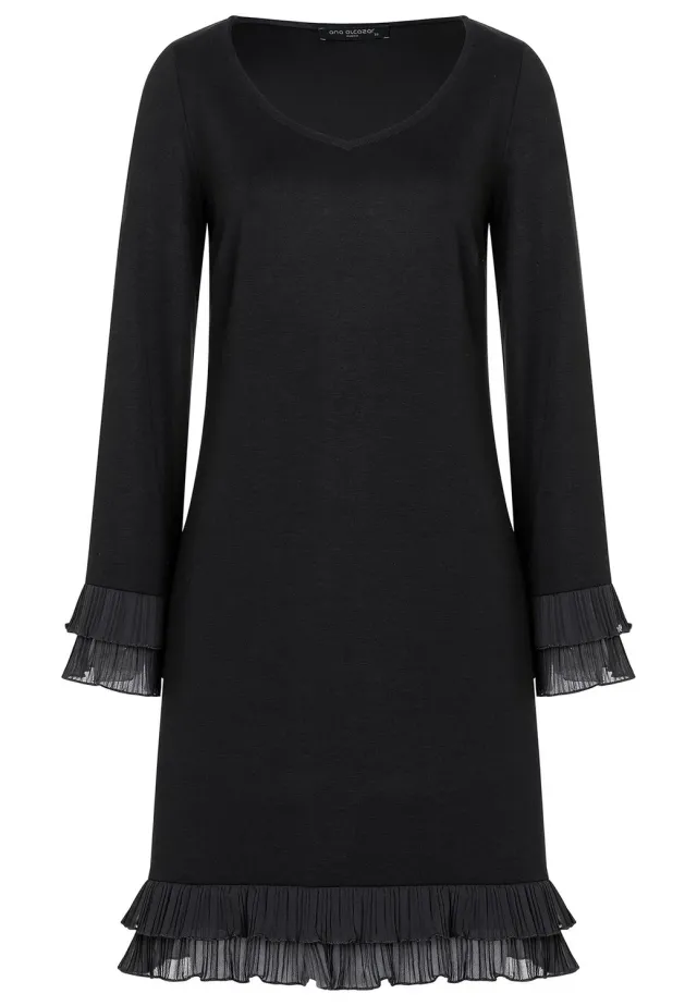 Ana Alcazar Sipora abito jersey nero volant scollo V