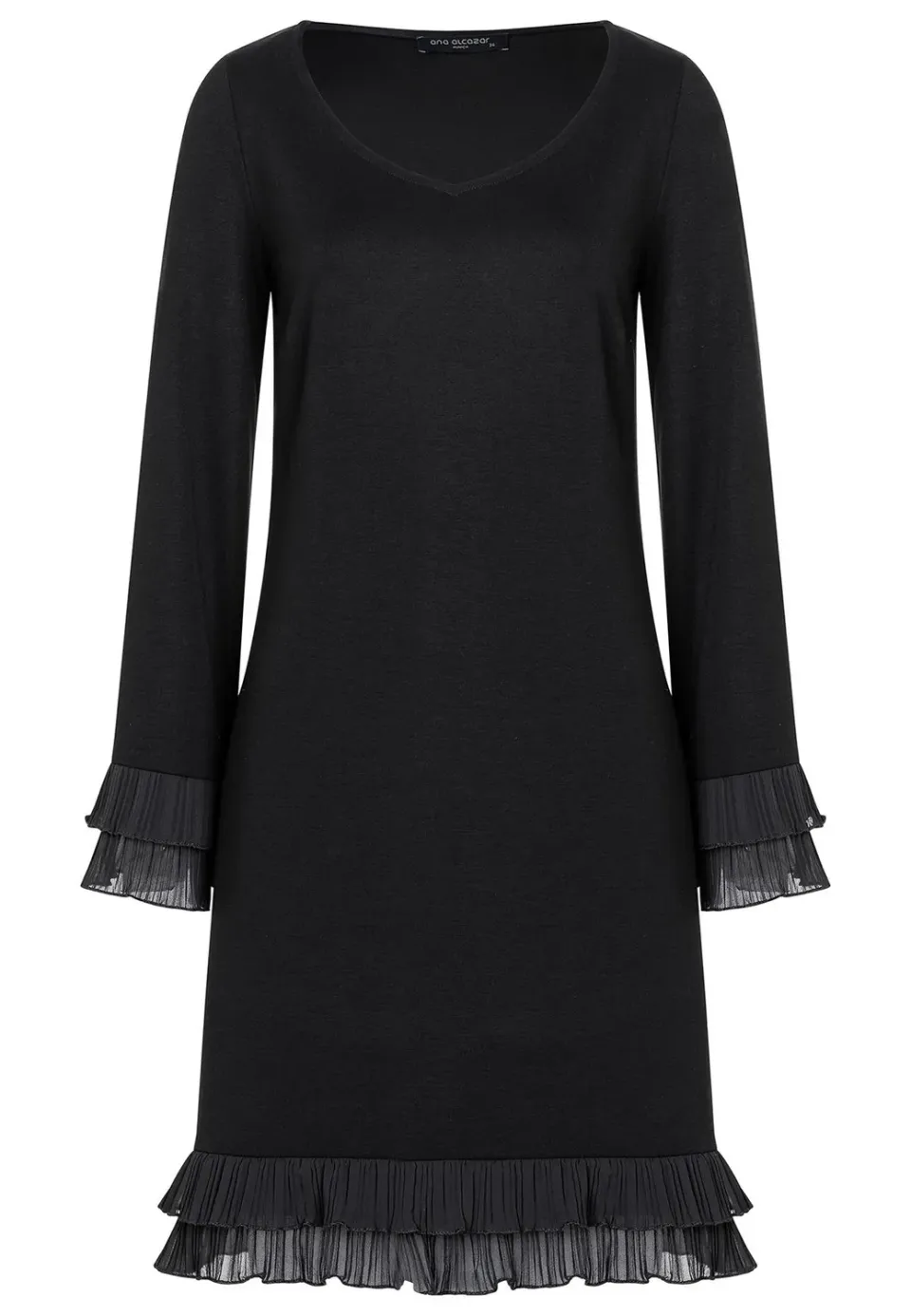 Ana Alcazar Sipora abito jersey nero volant scollo V