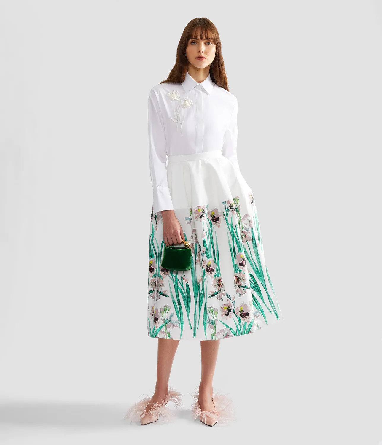 Erdem Embroidered Cotton Poplin camicia bianca fiore