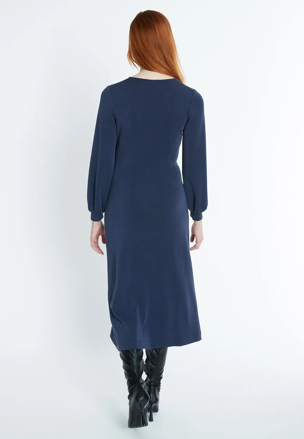 Ana Alcazar Sedori abito midi blu scollo V