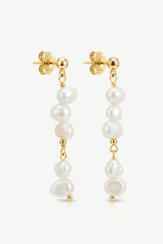 MUCHV Bridal Long Drop orecchini perla oro 925