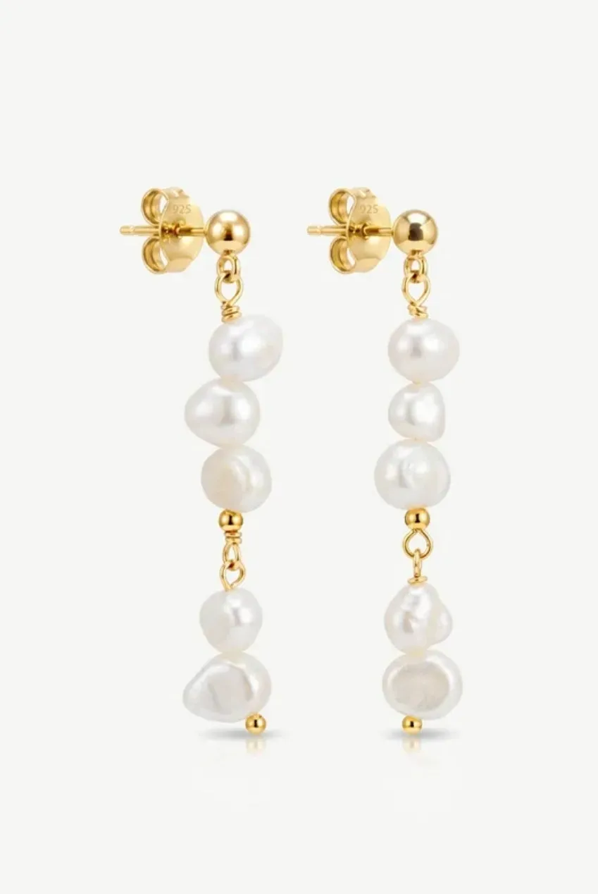 MUCHV Bridal Long Drop orecchini perla oro 925