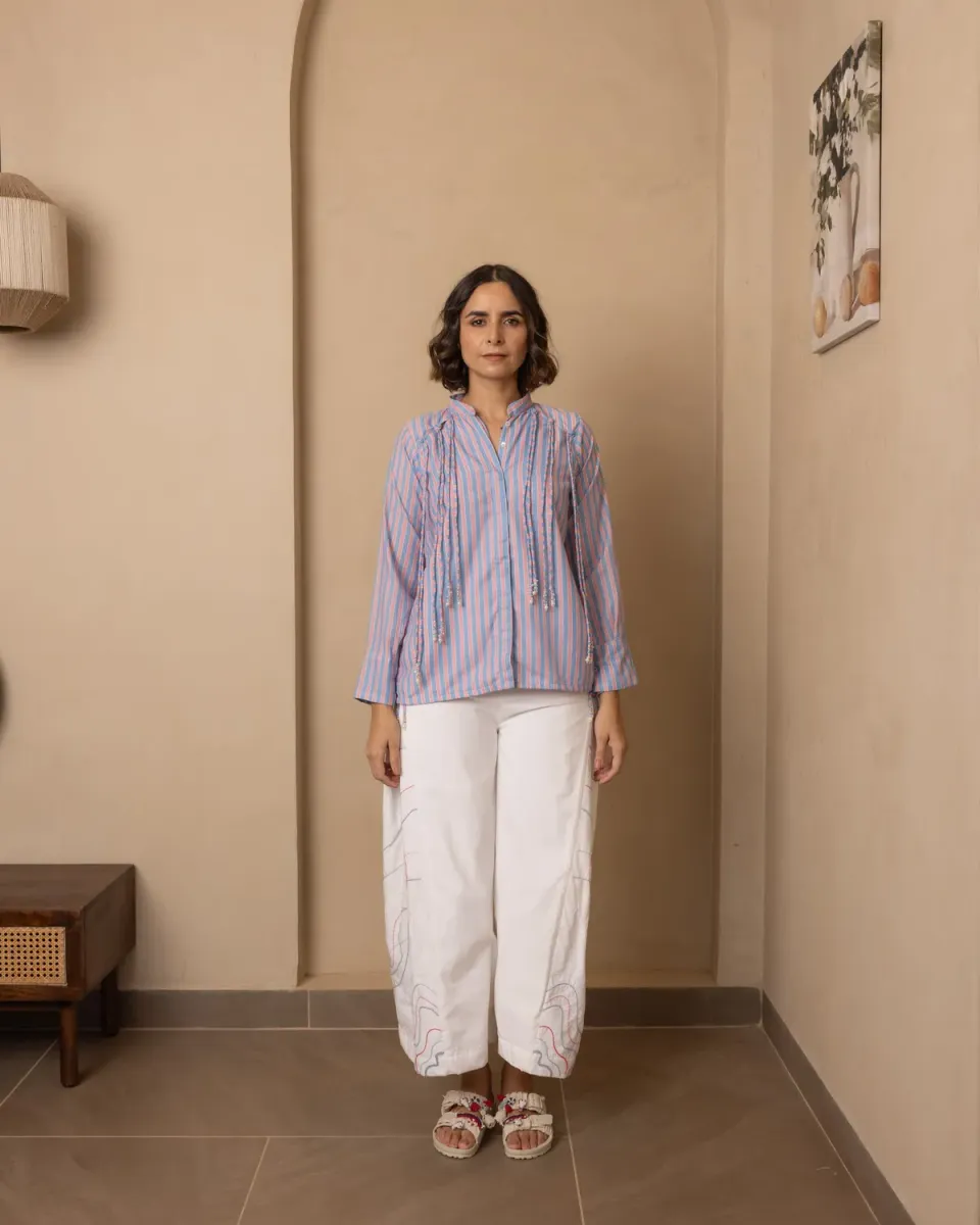 Our Dve Celeste Top and Pants Set completo righe rosso blu