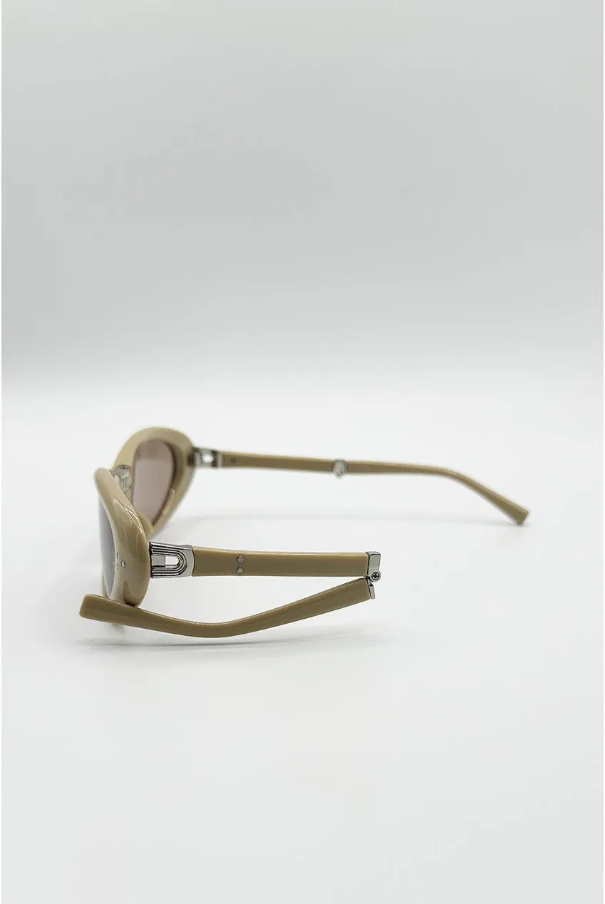 SVNX occhiali da sole ovali beige pieghevoli UV400