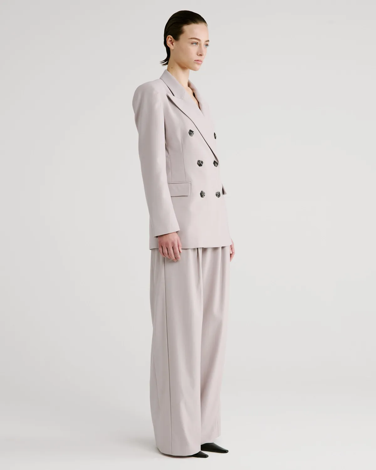 Violante Nessi Sugar blazer doppiopetto taupe crepe lana