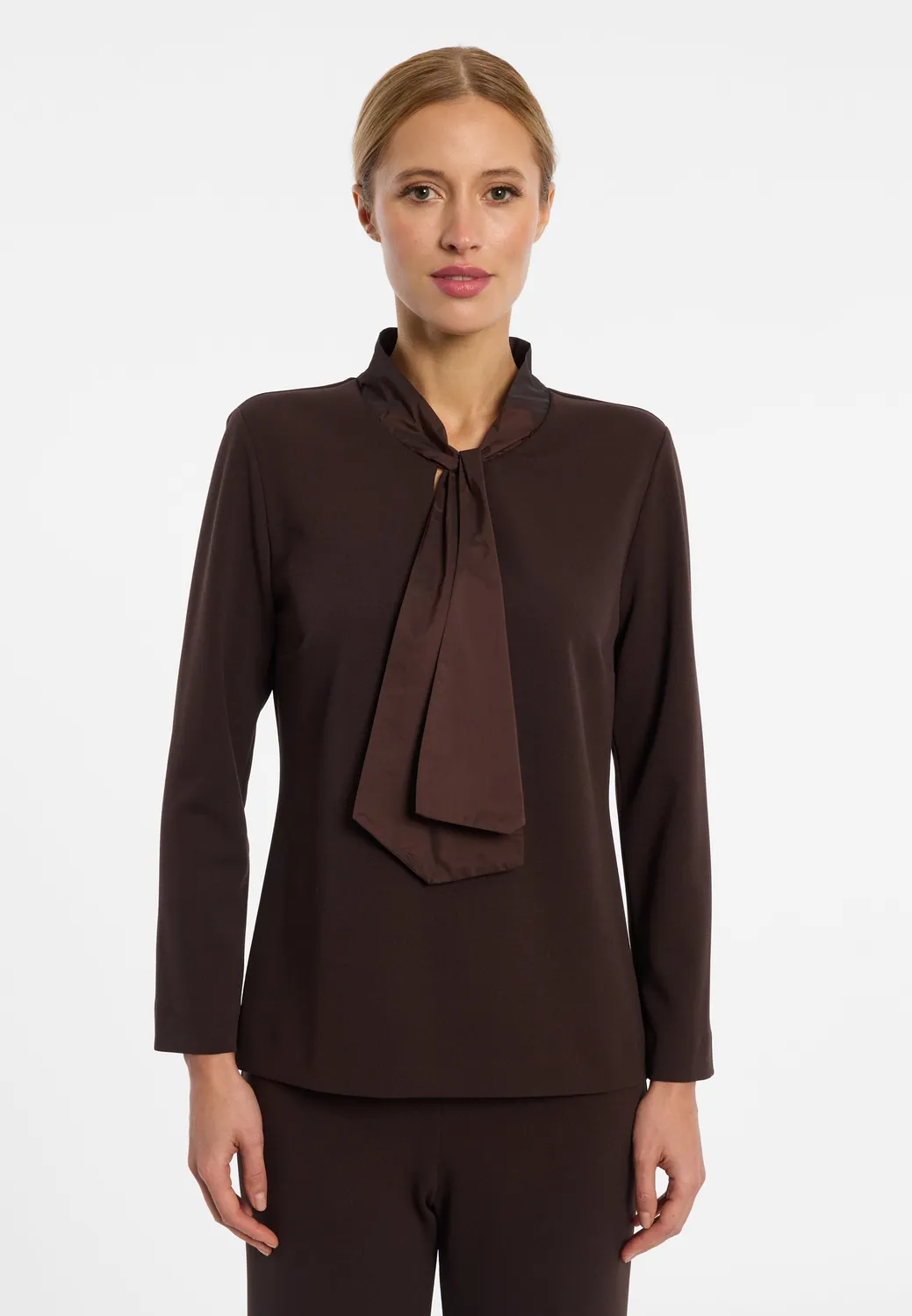 Ana Alcazar Emira top marrone fiocco organza stretch