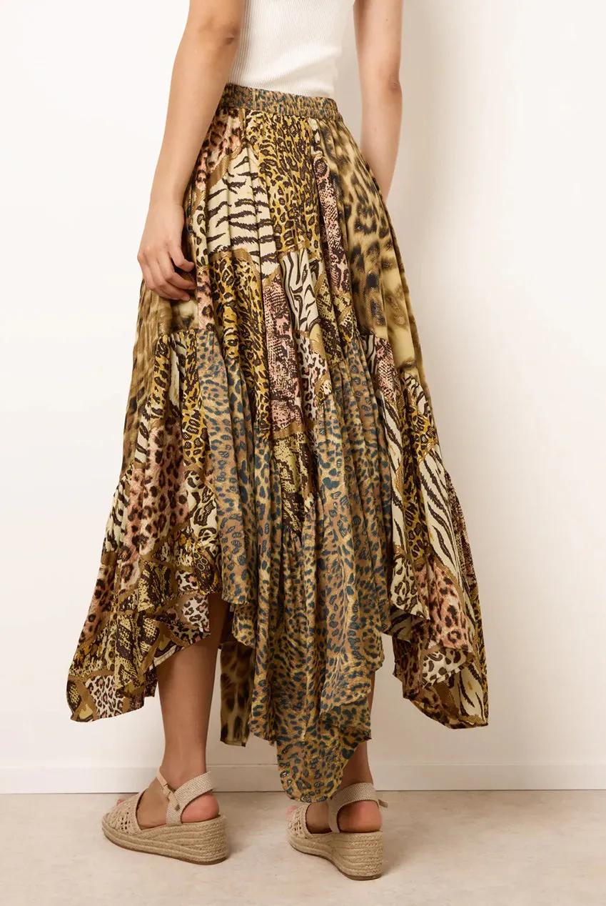 Blue Vanilla Animal Asymmetric gonna animalier midi