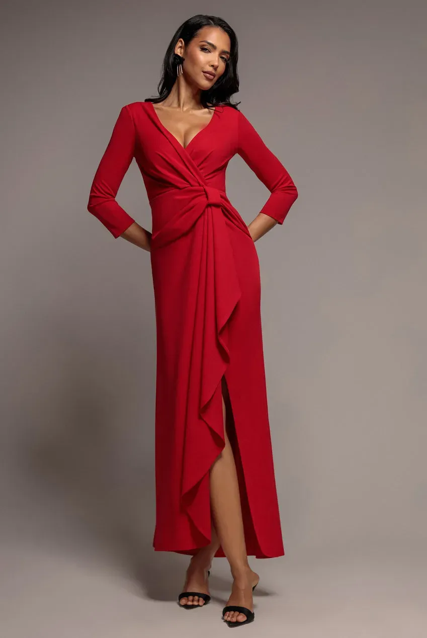 Goddiva Wrap abito maxi rosso scuba asimmetrico