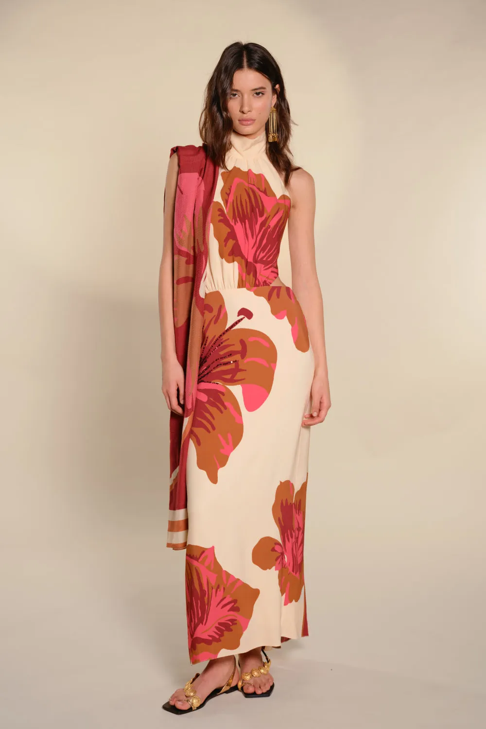 Johanna Ortiz Dazzling Crest sandali piatti oro con perline