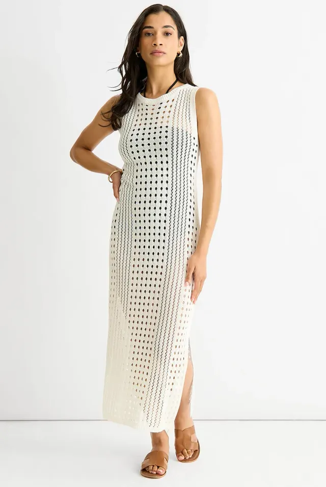 Gini London abito midi crochet bianco bodycon aderente