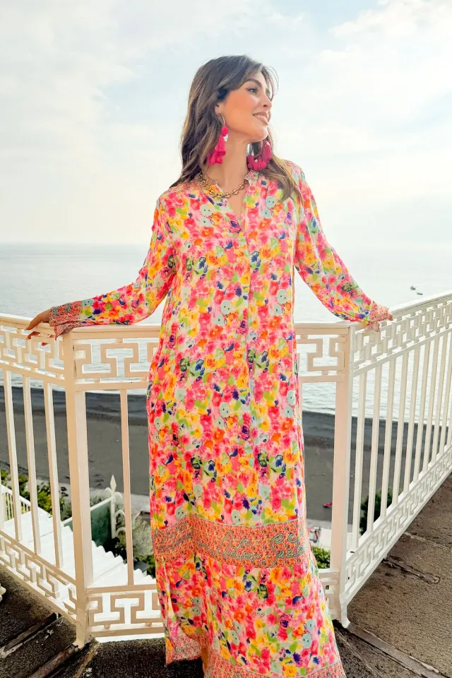 Antica Sartoria FC448 Kaftano Lungo Polysatin Fucsia