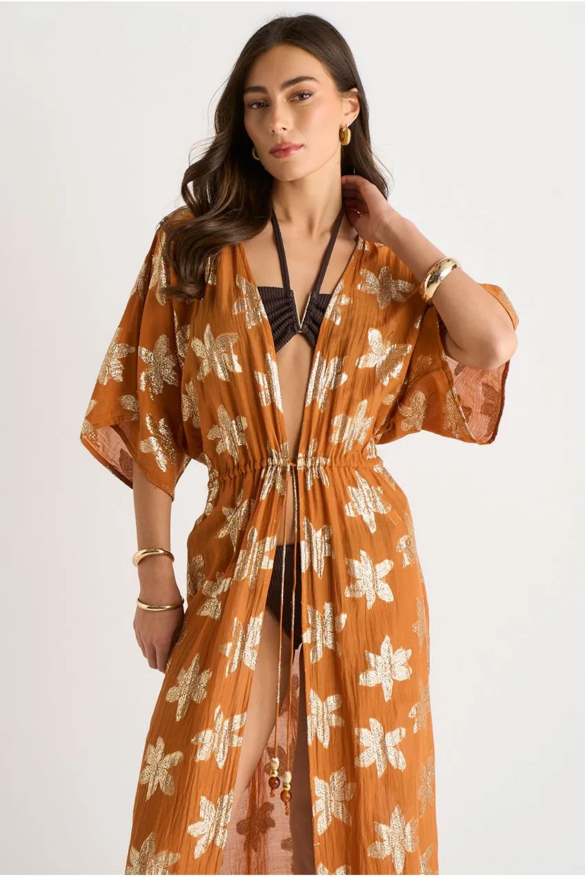 Gini London kimono caftano arancione lurex