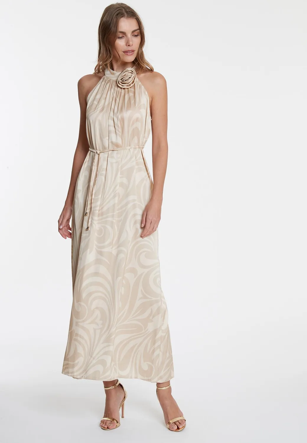 Ana Alcazar Wapina abito maxi halter beige impero