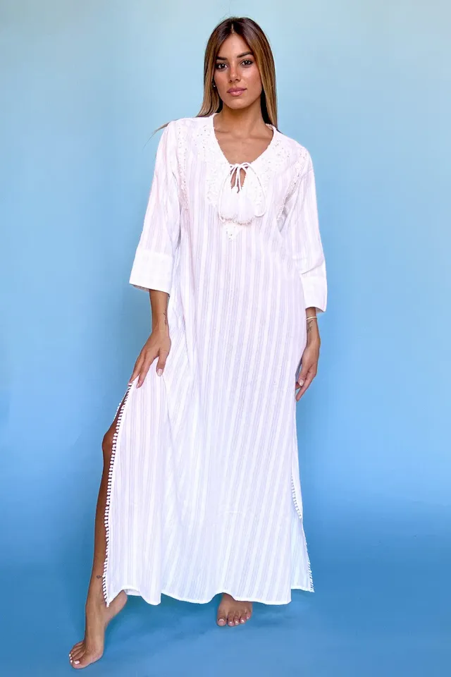 Antica Sartoria Positano DV1420L kaftano lungo bianco cotone