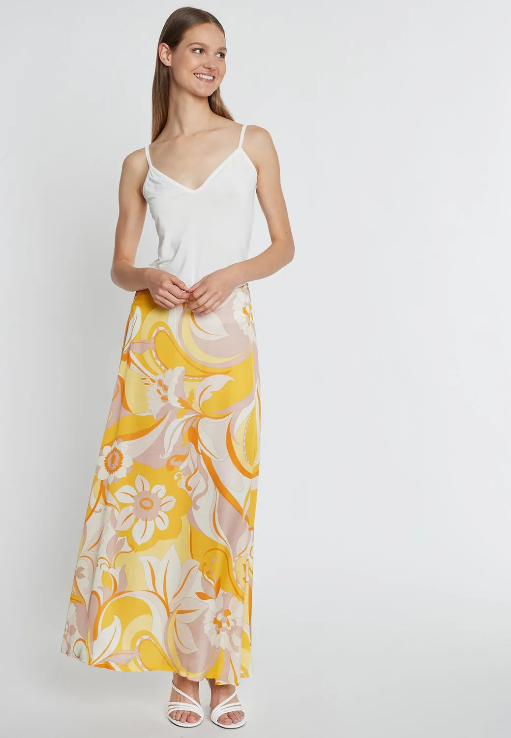 Ana Alcazar Redila gonna lunga satin bianco giallo