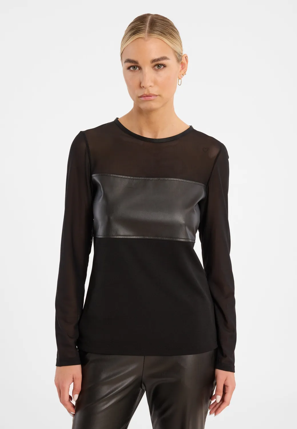 Ana Alcazar Cassia top maniche lunghe jersey ecopelle