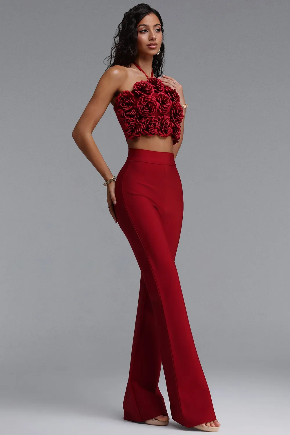 Bella Barnett Ferean set rosso S top e pantaloni floreale