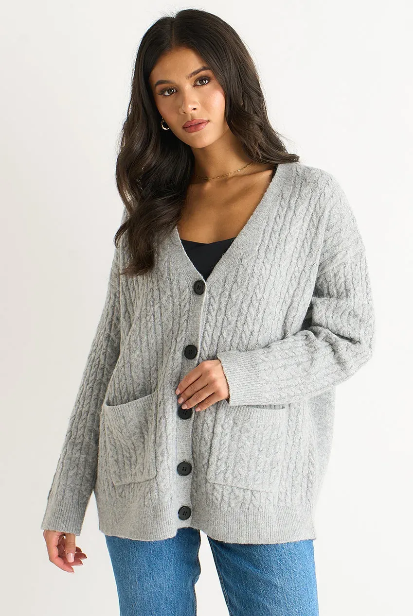 Gini London GL2085B Cardigan Grigio Tasche a Treccia