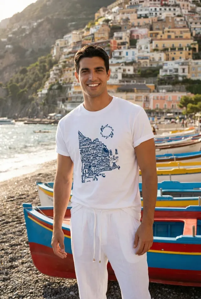Antica Sartoria Positano FM027 t-shirt cotone blu