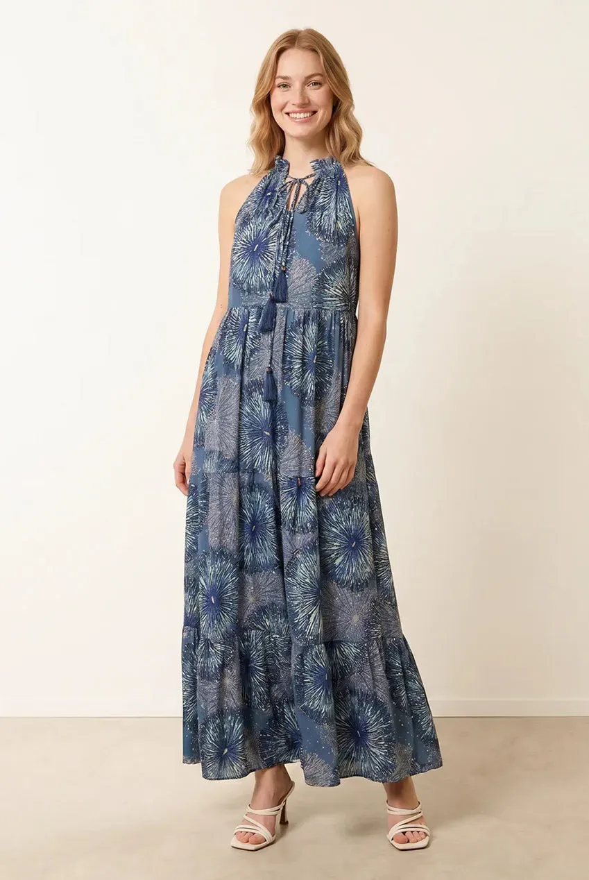 Blue Vanilla abito maxi royal blue scollo alto senza maniche